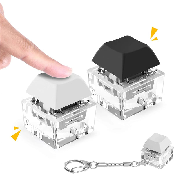 Clavier miniature en acrylique transparent avec chaîne argentée et top noir pour fidget