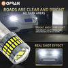 A close-up of a bright LED turn signal and reverse light bulb showing a clear, white light effect.