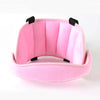 Pink car seat head support strap with black straps for sleeping children