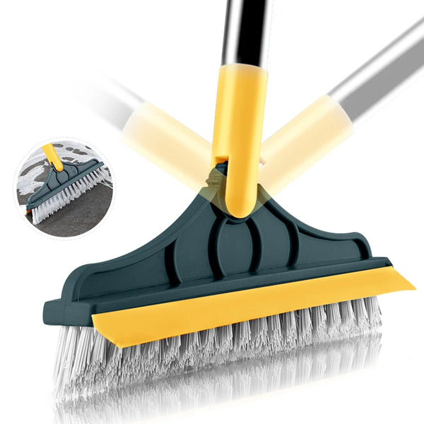 2-in-1 Long Handle Floor Scrub Brush with Removable Squeegee