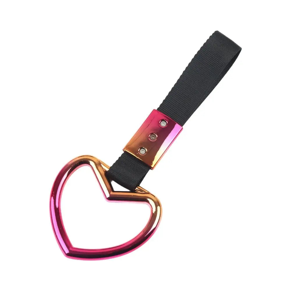 Black strap heart-shaped car handle decor with a holographic finish