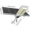 A solar street light assembly showing the solar panel, light fixture, and mounting arm with various dimensions.