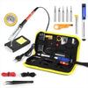 A yellow soldering iron kit includes a soldering iron, multimeter, and five extra tips.