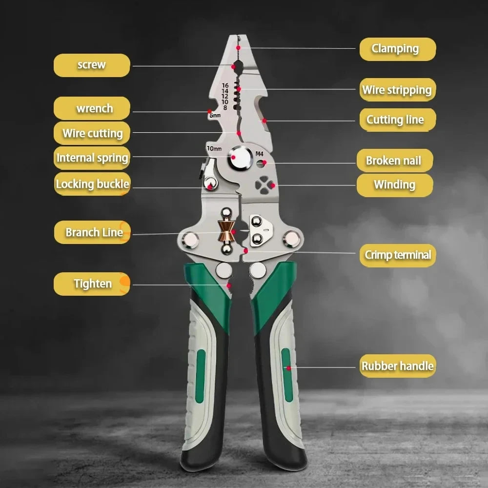 Folding Multifunctional Wire Stripper Pliers with Crimping Tool