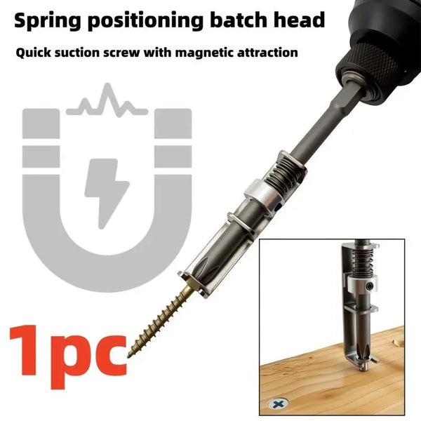 A close-up view of a spring positioning batch head with a quick suction screw and magnetic attraction feature.