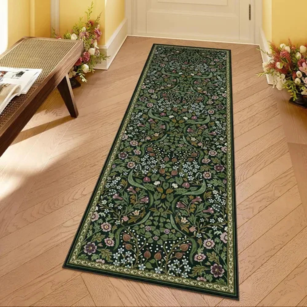 Vintage Botanical Runner Rug – Non-Slip, Machine Washable Hallway Carpet