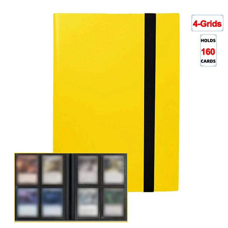A yellow card binder album with a black spine, designed to hold 160 cards.