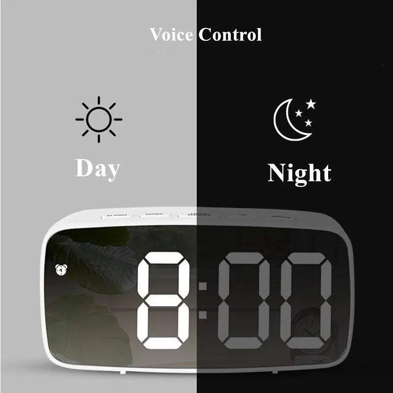 Modern LED Alarm Clock with Voice Control and Night Mode