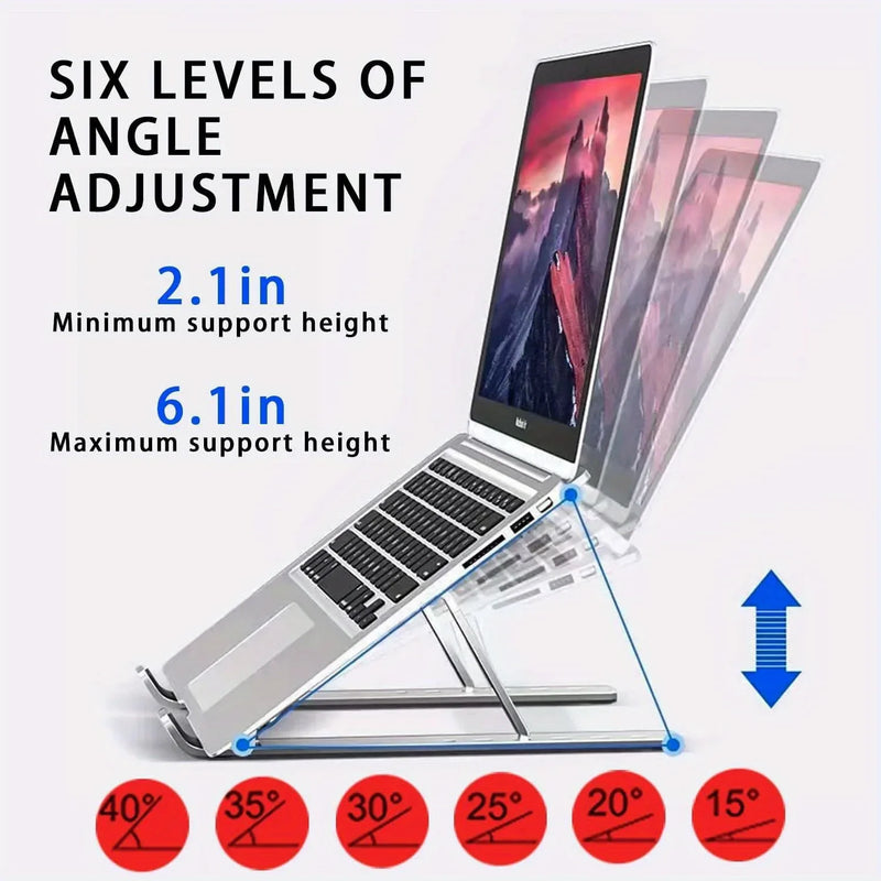 Adjustable Aluminum Laptop Stand - 6 Height Settings for 8-16" Laptops