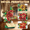 A detail presentation of a faith floral cross building set featuring red and yellow flowers and green accents.
