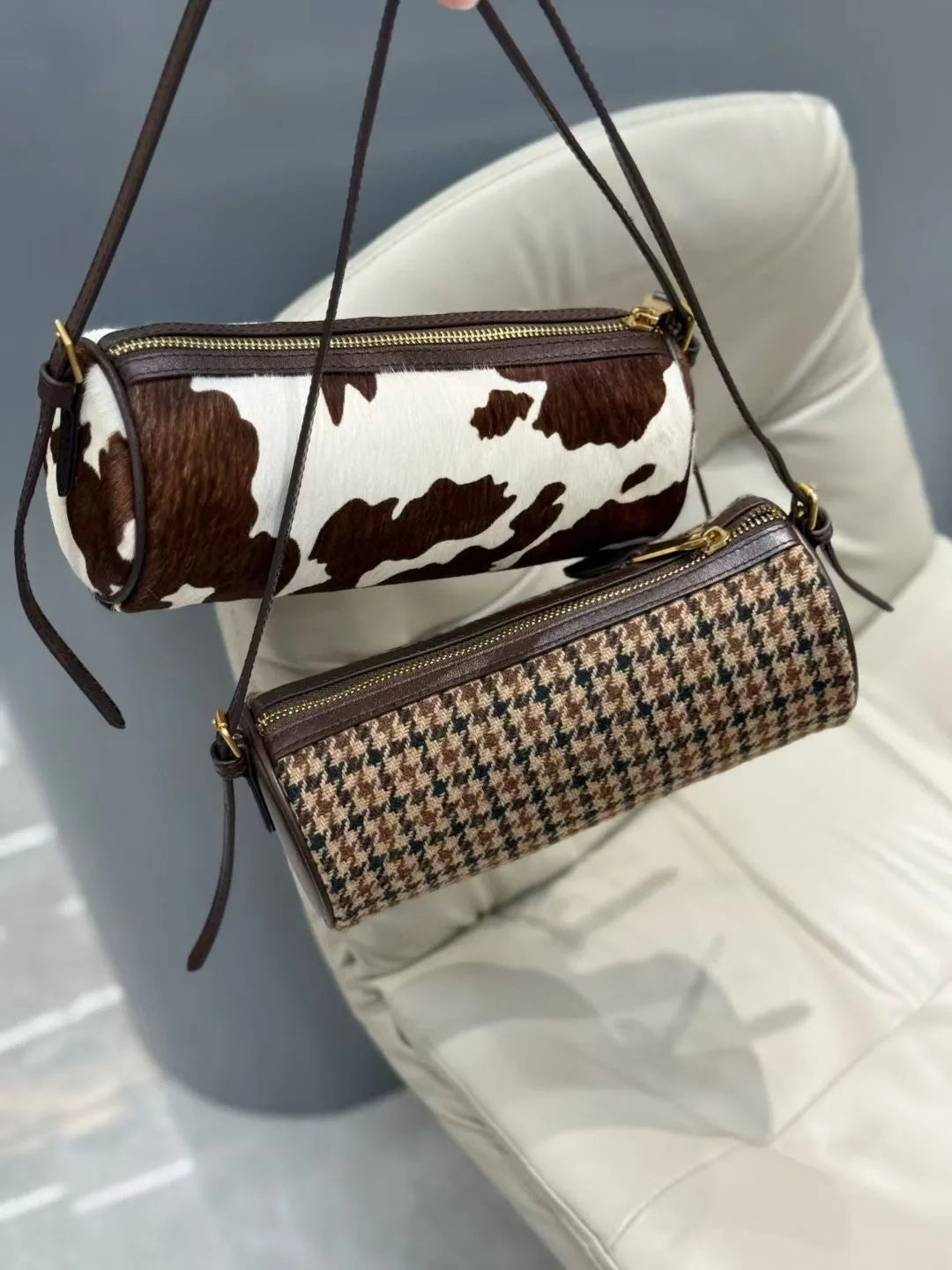 Vintage Y2K Vegetable-Tanned Leather Cylinder Bag