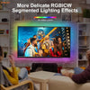 A large screen displaying vibrant lighting effects and people, showcasing more delicate RGBIC segmented lighting.