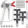 Kit de pistolets de peinture airless professionnels haute pression avec poignée, buses et diverses embouts.