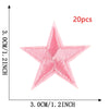 A pink star embroidery patch is shown against a measurement scale, indicating its size is 3.0cm or 1.2inch.