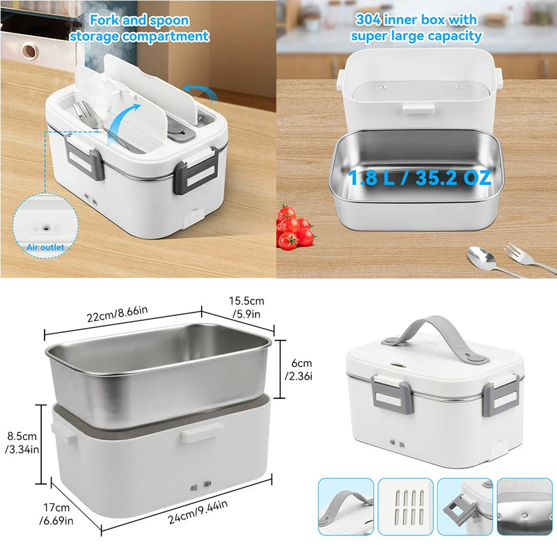 Caja de Almuerzo Eléctrica Portátil con Bol de Acero Inoxidable