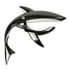 A black pro-grade zinc alloy guitar capo with a light-colored pickguard and a silver tuning peg.
