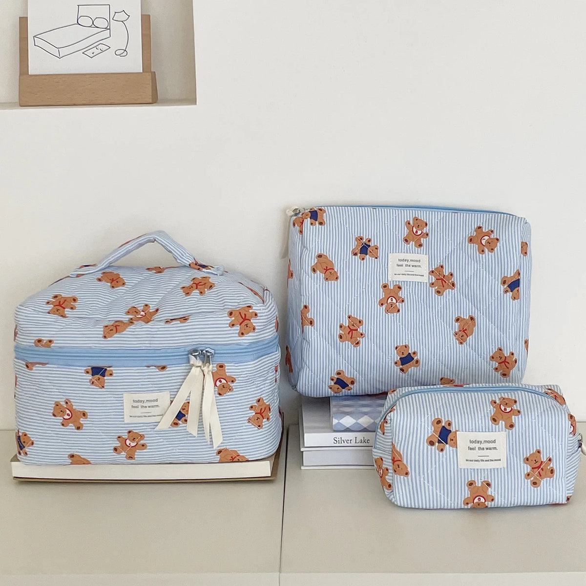Striped Bear Large-Capacity Makeup Bag