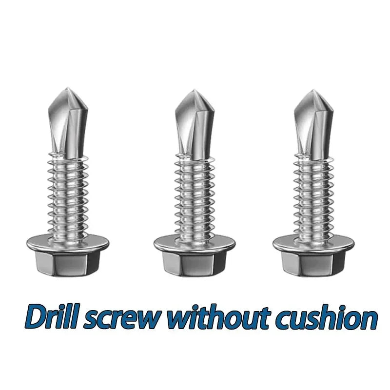 Self-Drilling Roofing Screws with Rubber Washer - Stainless Steel Hex Head