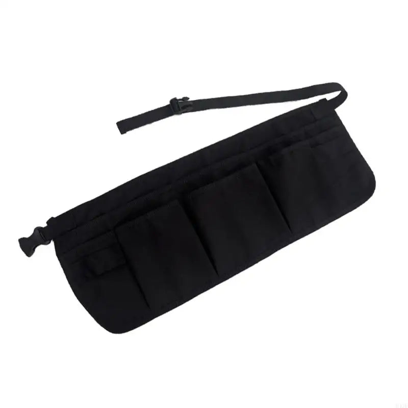 Black heavy-duty tool apron with a strap for gardening and work