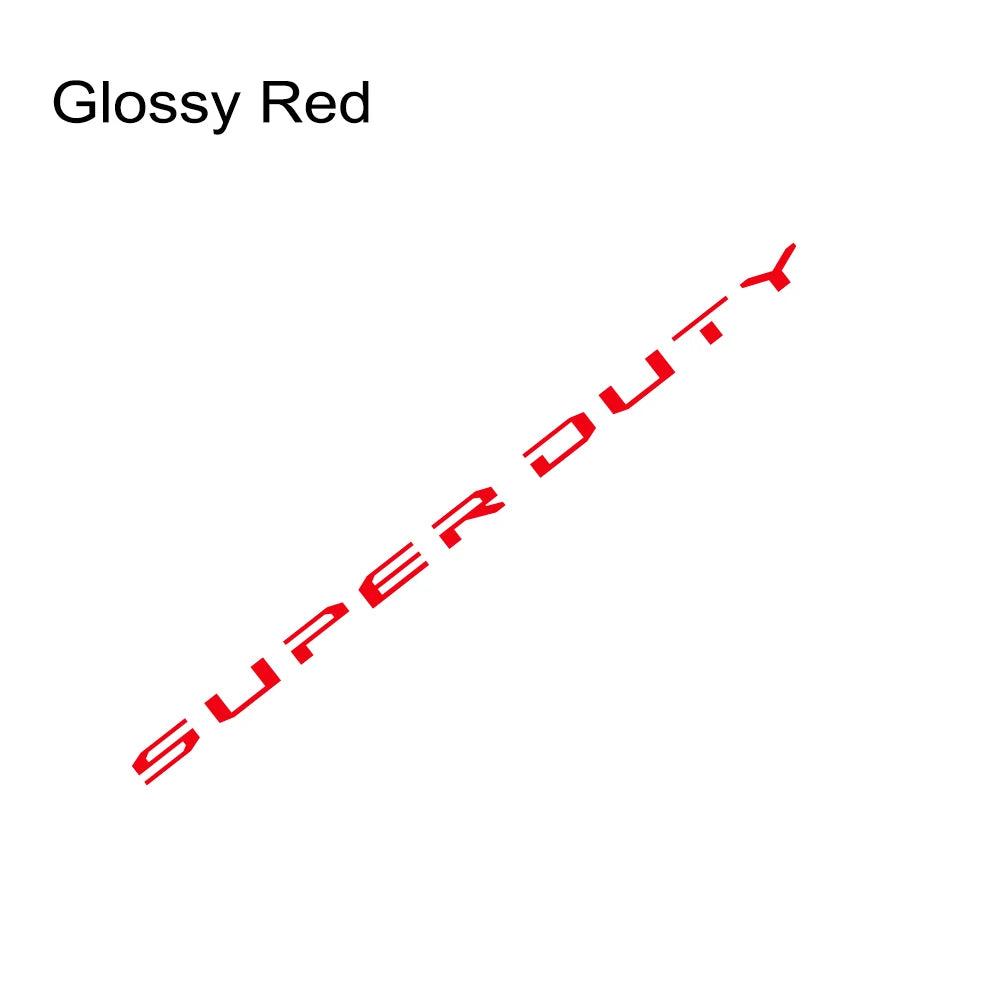 Glossy red Super Duty tailgate insert decal for Ford F250 and F350 trucks.