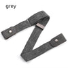 A grey no-buckle stretch elastic belt for men and women shown flat.