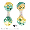 A pair of colorful easy-grasp baby rattle toys with soft teether beads, shown from the front.