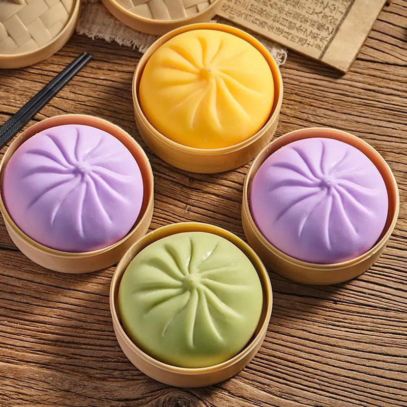 Dumpling Squishy Toy with Mini Steamer Basket