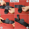 Four steps showing how to install a PU leather seat belt adjuster clip for a comfortable fit