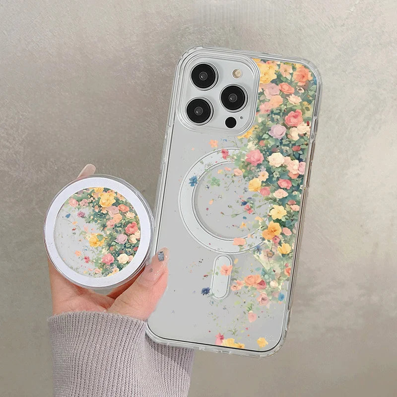 Floral Magnetic Phone Case with Kickstand