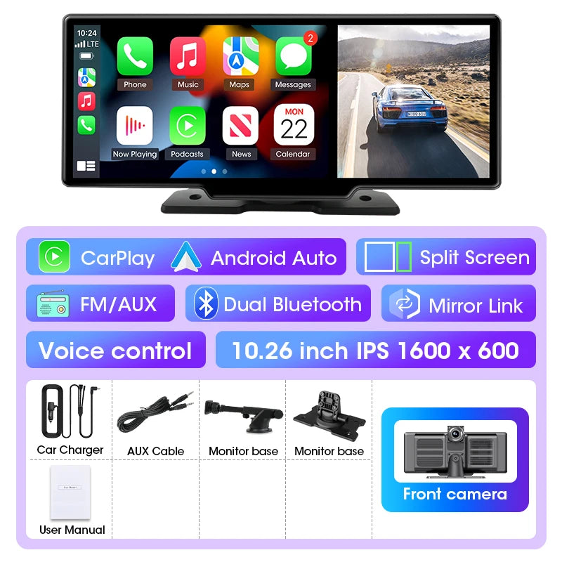 12-Inch Rearview Mirror Dash Cam with Wireless CarPlay & GPS