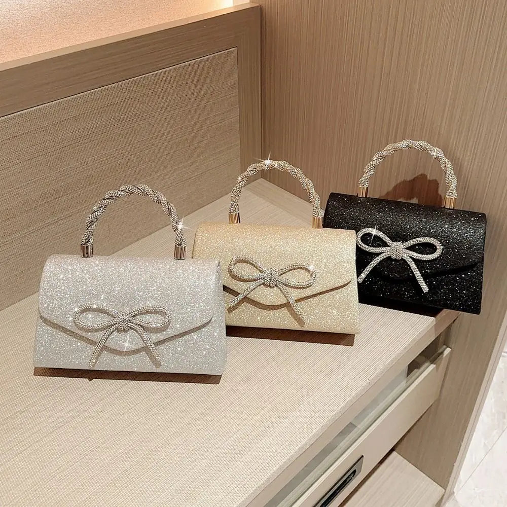 Crystal Bowknot Evening Clutch with Chain Strap
