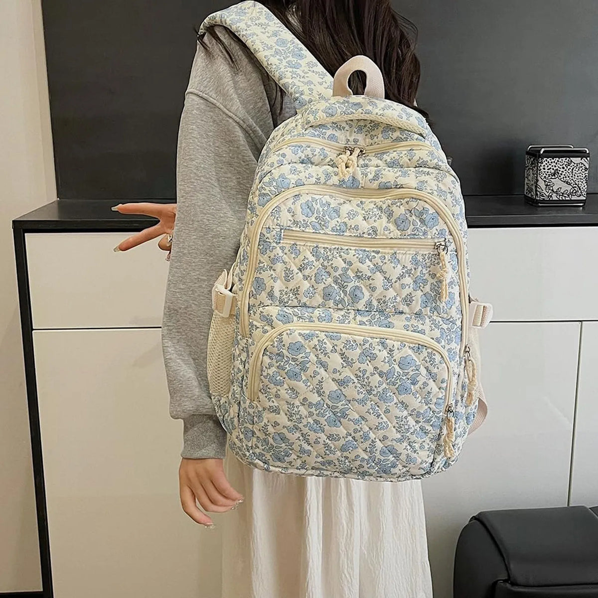 Floral Quilted Backpack Set with Crossbody Bag