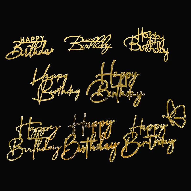 Golden Acrylic Happy Birthday Cake Topper