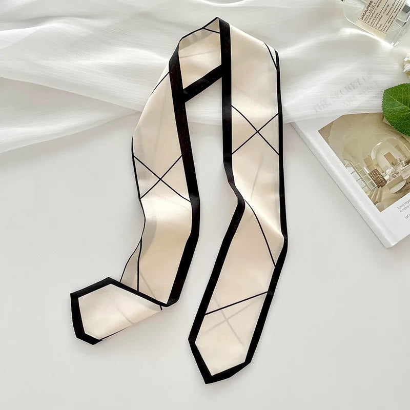 Floral Print Silk Hair Scarf for Women – Long Ribbon Headband