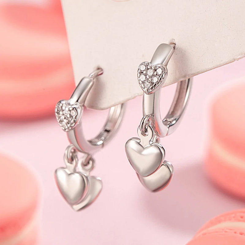 925 Sterling Silver Heart Zircon Stud Earrings