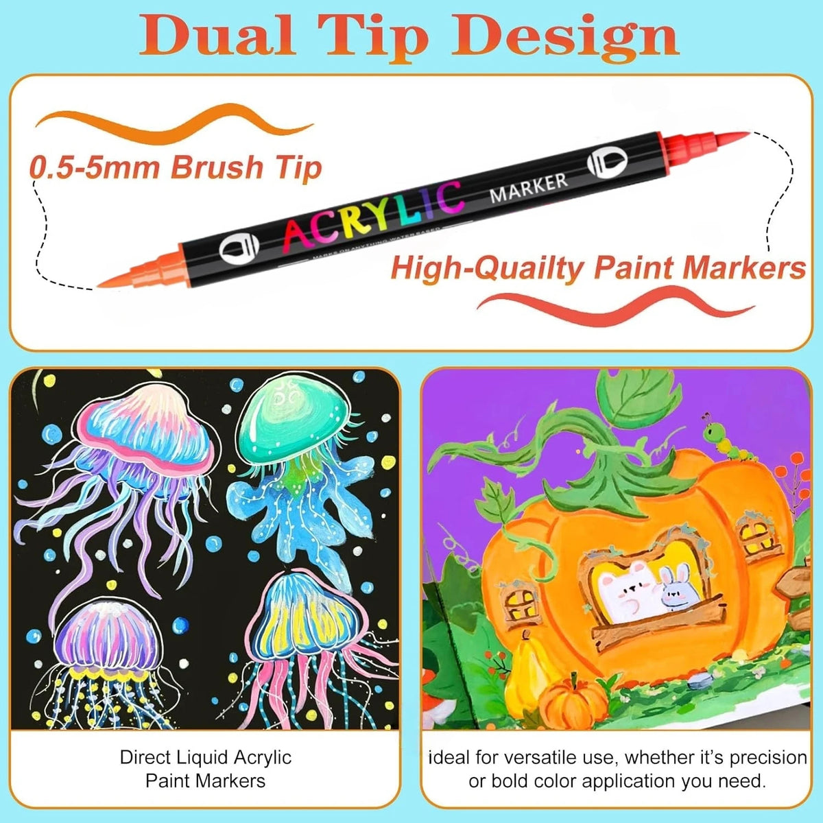 Doppelspitzen-Design Acrylmarker mit 0,5-5mm Pinselspitzen für hochwertige Malanwendungen