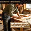 A man is using a compact clip-on tool pouch with a belt holster on a wooden workbench.