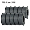 A bundle of ten black PLA silvery filament spools for 3D printing.