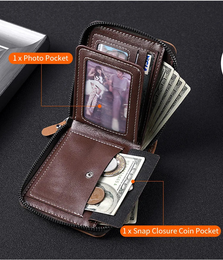 Vintage Waxed Leather Bifold Wallet with Coin Pocket