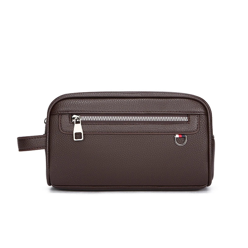 Men's Soft Leather Business Clutch Bag – Minimalist Travel Handbag with Zipper Closure