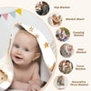 A baby is shown next to various types of blankets including a nap blanket, shawl, camping blanket, kids' blanket, travel blan