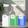 Three clear glass bottles with white and green labels for fabric softeners, scent boosters, and laundry detergent refills