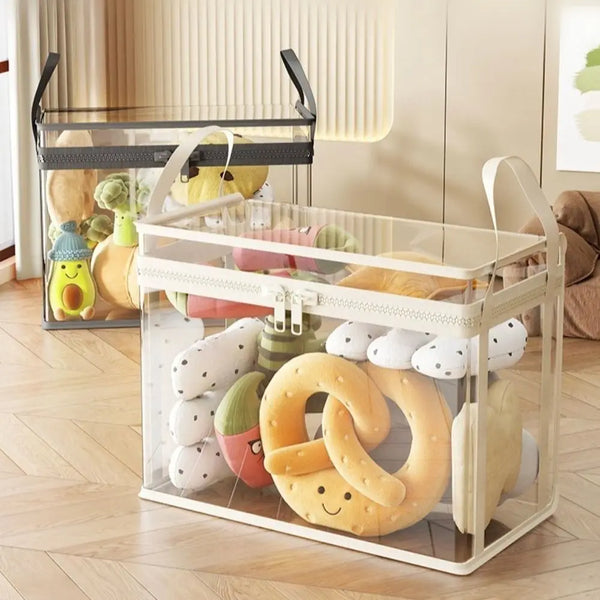Cesta de Almacenamiento Transparente para Juguetes de Peluche con Asa
