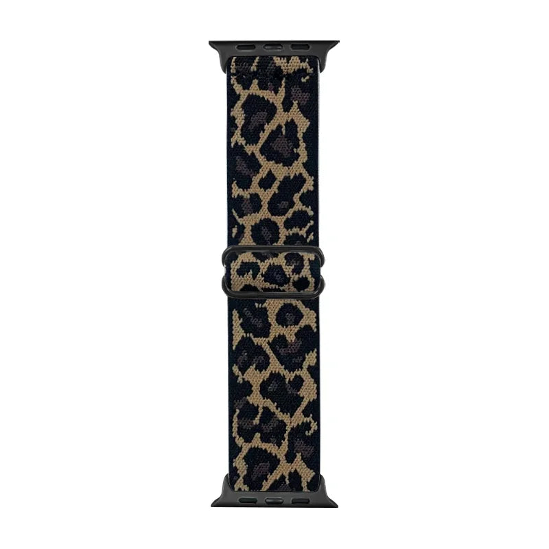 Leopard Print Nylon Apple Watch Band with Adjustable Strap