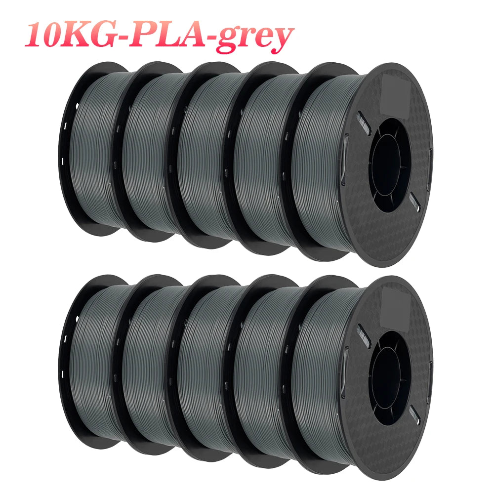 A bundle of ten 10KG PLA grey filament spools for a 3D printer.
