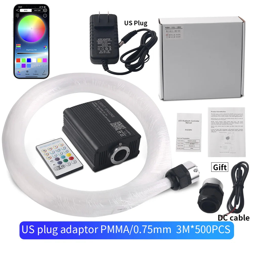 16W Starry Sky Fiber Optic Car Ceiling Light with Music Sync