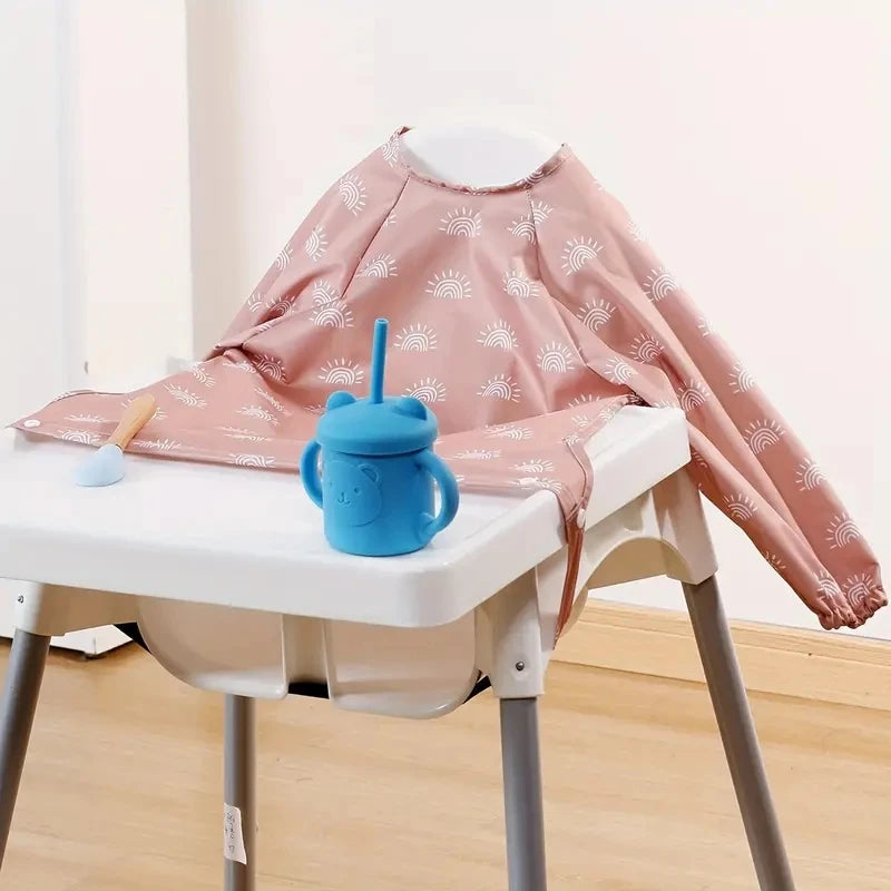 Snap Button Waterproof Baby Feeding Bib with Long Sleeves