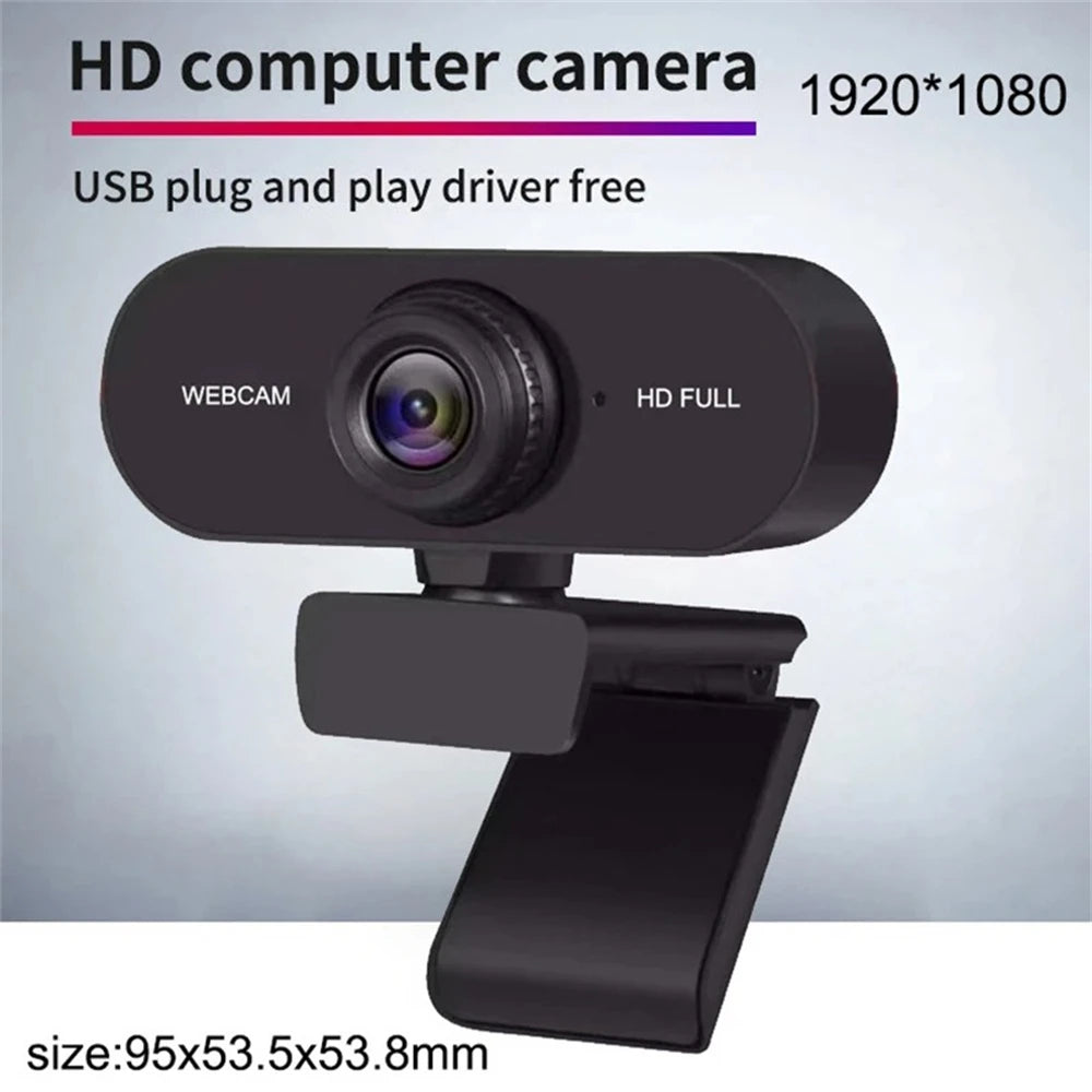 Schwarze HD-Computer-Webcam mit optischer Linse und Montagehalterung.