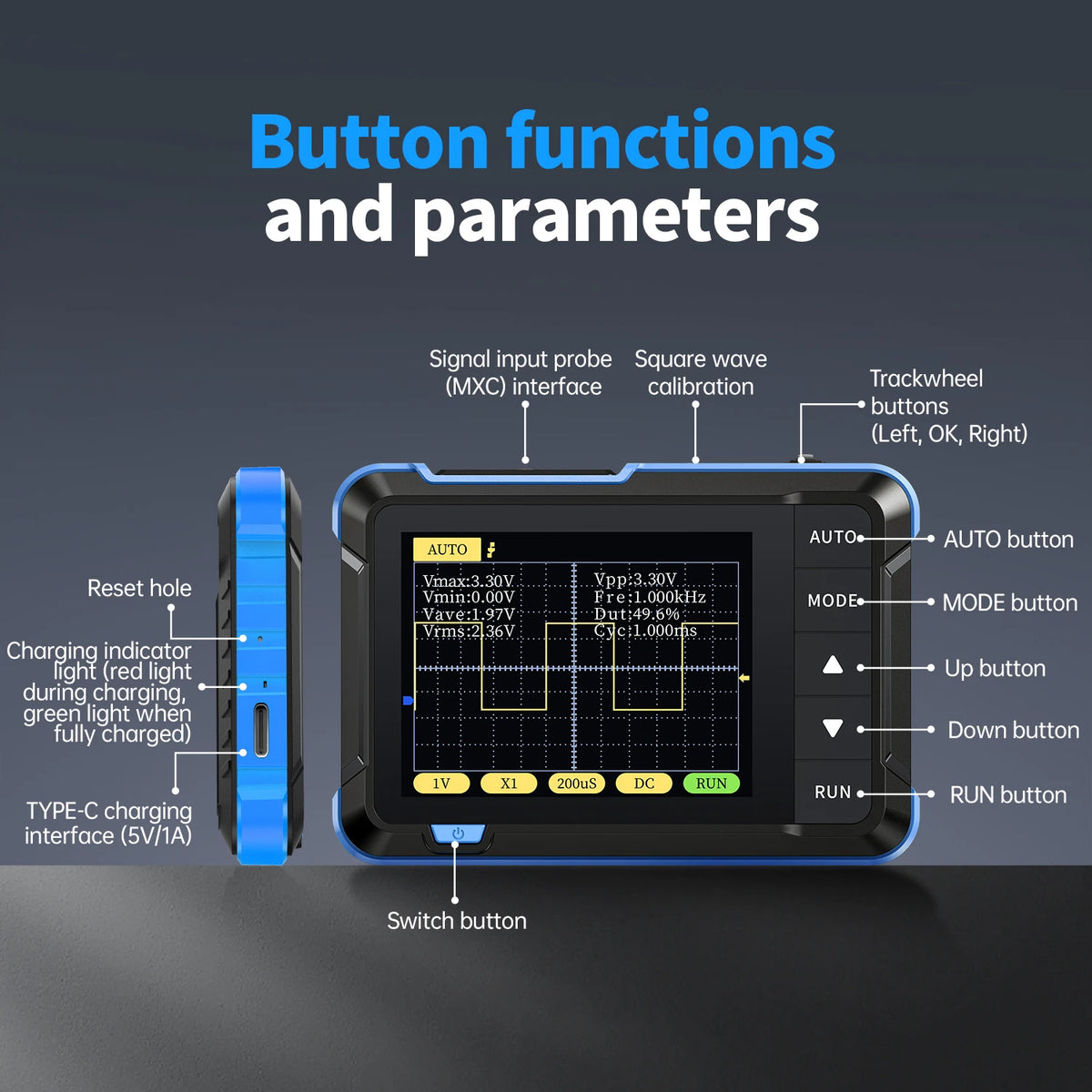 Mini Handheld Digital Oscilloscope with 2.8" Color Display