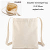 Inside view of a long line messenger bag in original color and an exterior view of the beige canvas tote bag